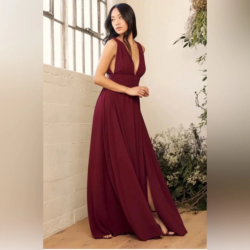 Lulus Heavenly Hues Formal Burgundy Maxi Dress - Picture 4 of 10